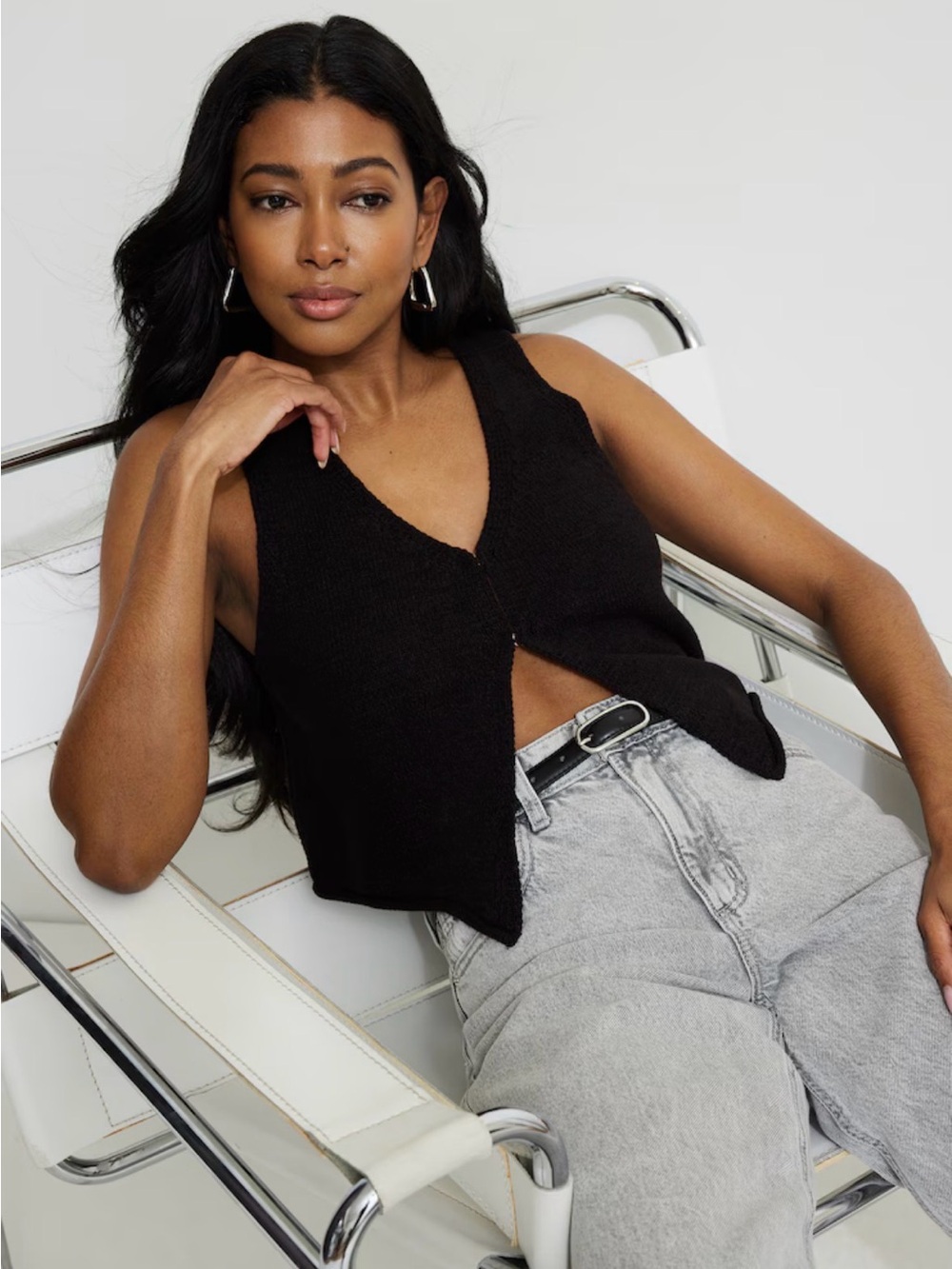 Dynamite Black Textured Knit Top